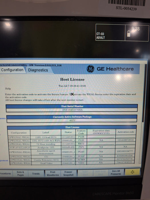 GE Healthcare Carescape B450 Critical Care Patient Monitor