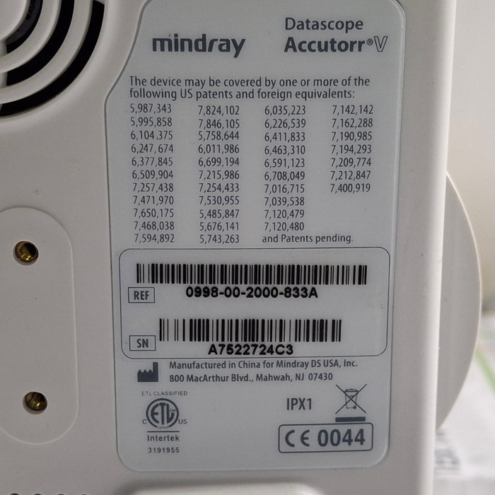 Mindray Datascope Accutorr V Vital Signs Monitor