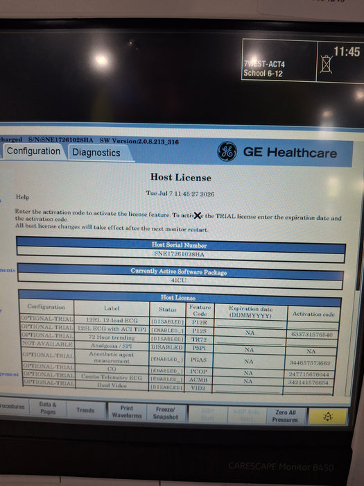 GE Healthcare Carescape B450 Critical Care Patient Monitor