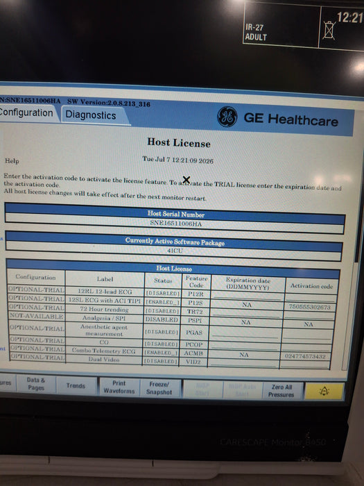GE Healthcare Carescape B450 Critical Care Patient Monitor