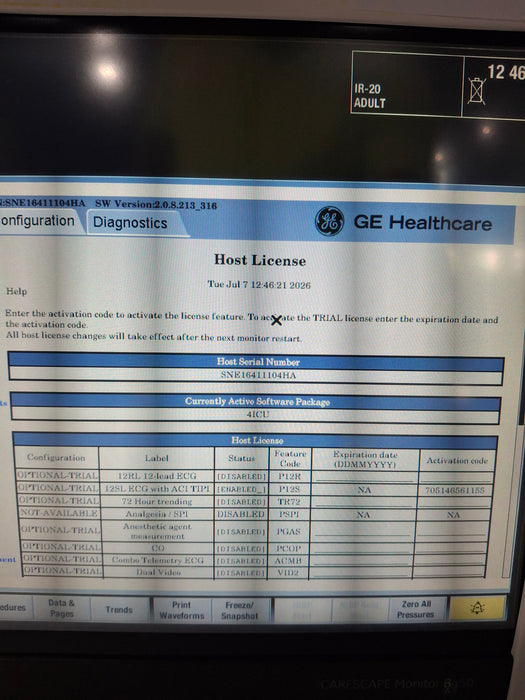 GE Healthcare Carescape B450 Critical Care Patient Monitor