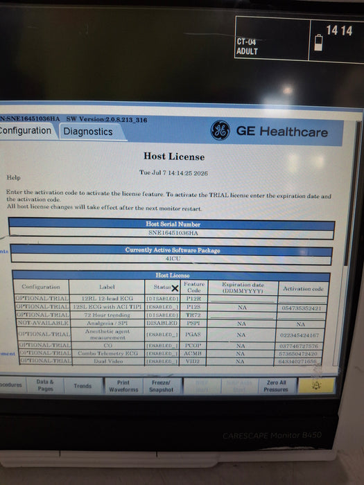 GE Healthcare Carescape B450 Critical Care Patient Monitor