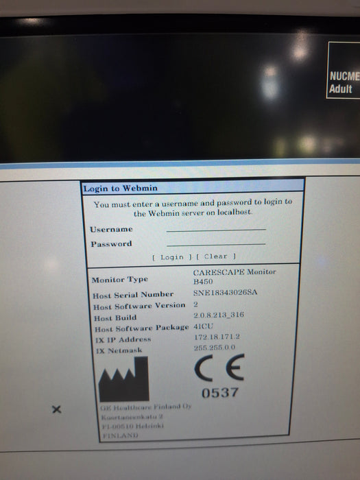 GE Healthcare Carescape B450 Critical Care Patient Monitor