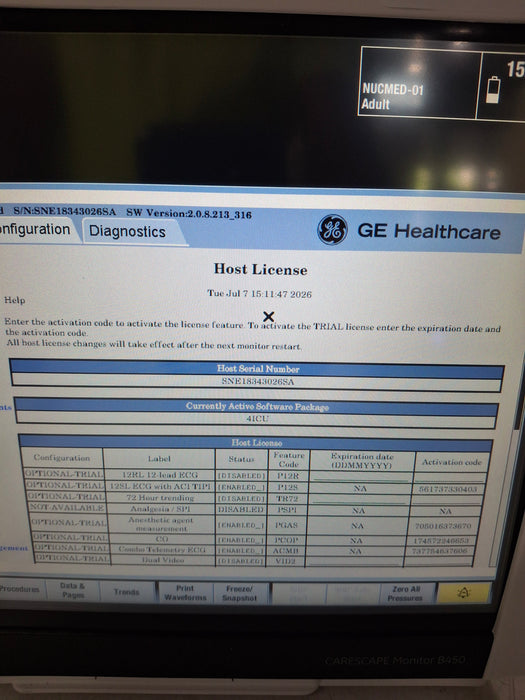 GE Healthcare Carescape B450 Critical Care Patient Monitor