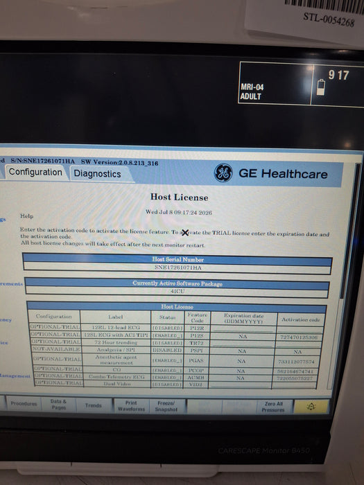 GE Healthcare Carescape B450 Critical Care Patient Monitor