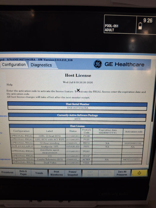 GE Healthcare Carescape B450 Critical Care Patient Monitor