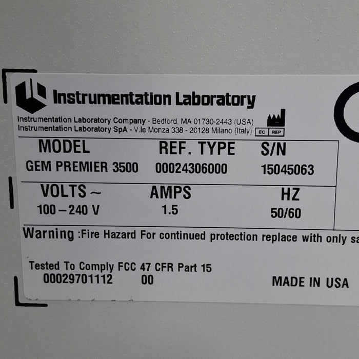 Instrumentation Laboratory Company GEM Premier 3500 Blood Gas Analyzer