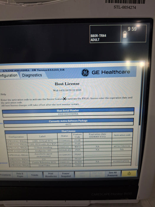GE Healthcare Carescape B450 Critical Care Patient Monitor