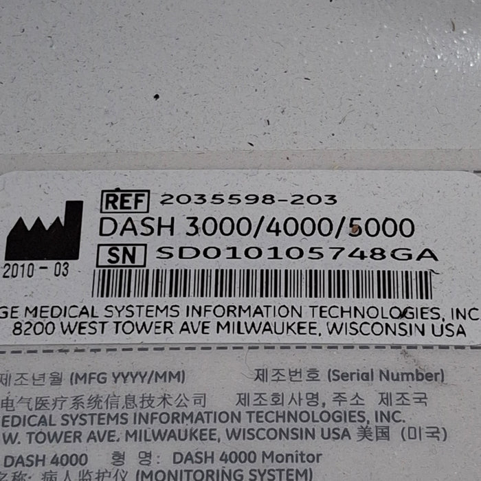 GE Healthcare Dash 4000 - GE/Nellcor SpO2 Patient Monitor