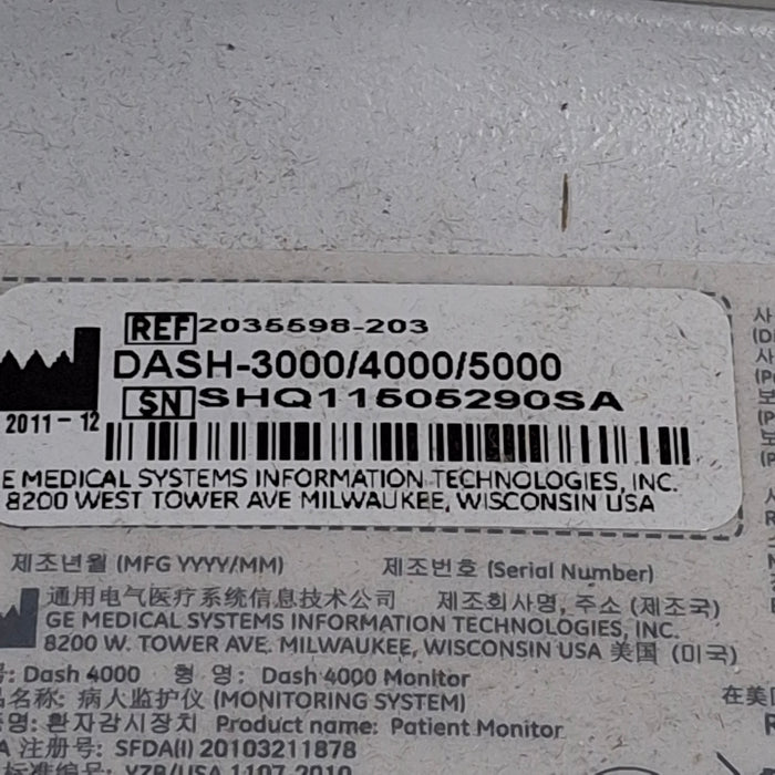 GE Healthcare Dash 4000 - GE/Nellcor SpO2 Patient Monitor
