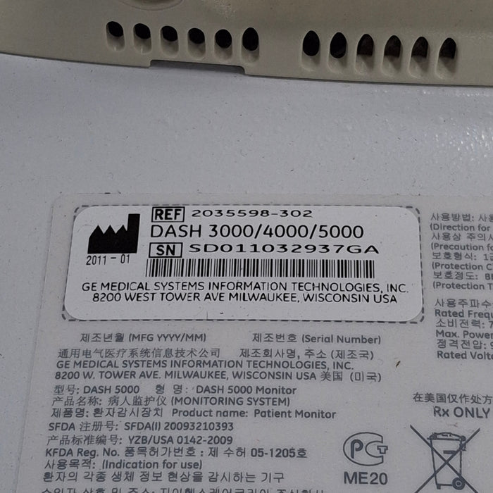 GE Healthcare Dash 5000 - Masimo SpO2 Patient Monitor