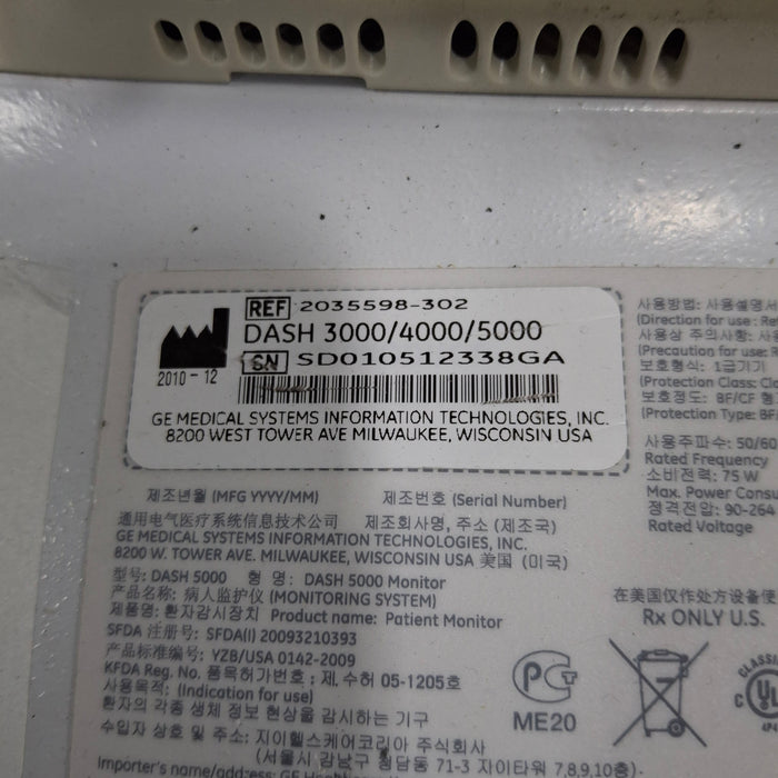 GE Healthcare Dash 5000 - Masimo SpO2 Patient Monitor