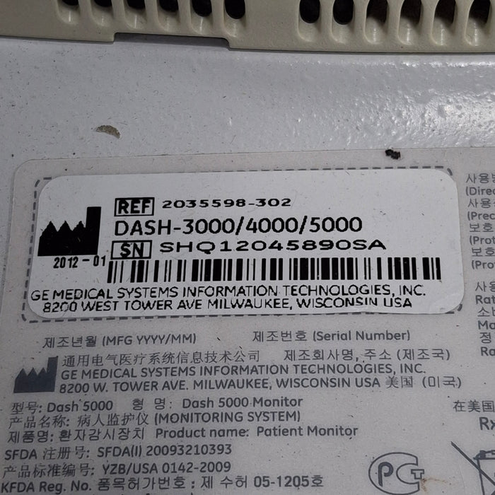 GE Healthcare Dash 5000 - Masimo SpO2 Patient Monitor