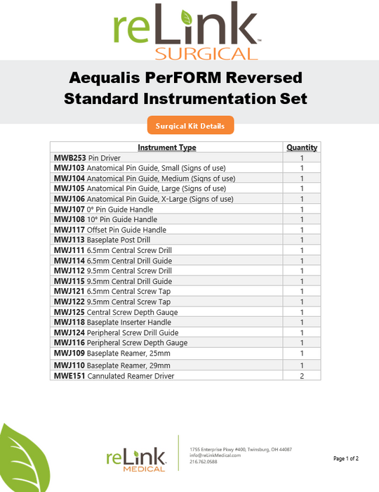 Wright Surgical Aequalis PerFORM Reversed Standard Instrumentation Set