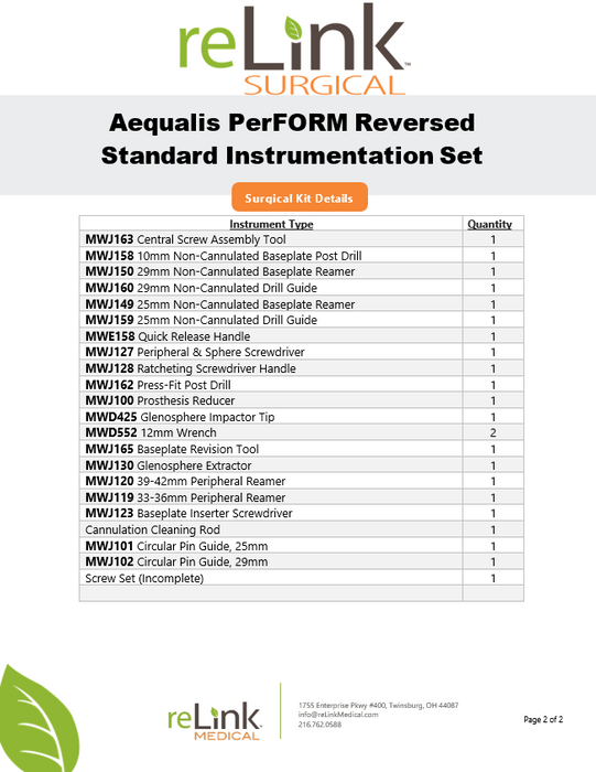 Wright Surgical Aequalis PerFORM Reversed Standard Instrumentation Set
