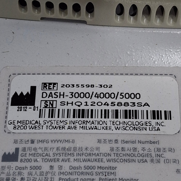 GE Healthcare Dash 5000 - Masimo SpO2 Patient Monitor