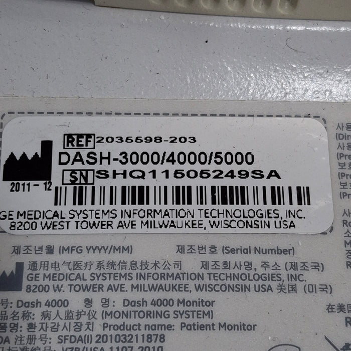 GE Healthcare Dash 4000 - Masimo SpO2 Patient Monitor