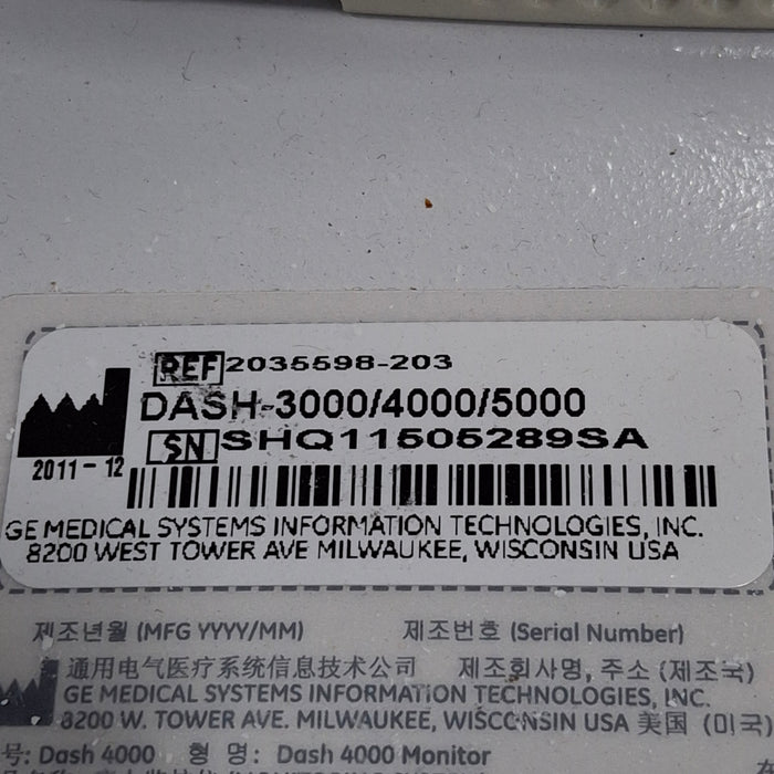 GE Healthcare Dash 4000 - Masimo SpO2 Patient Monitor
