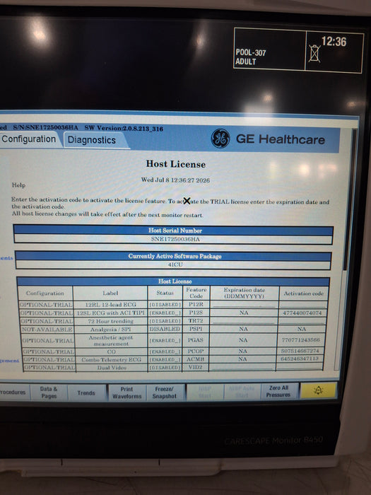 GE Healthcare Carescape B450 Critical Care Patient Monitor