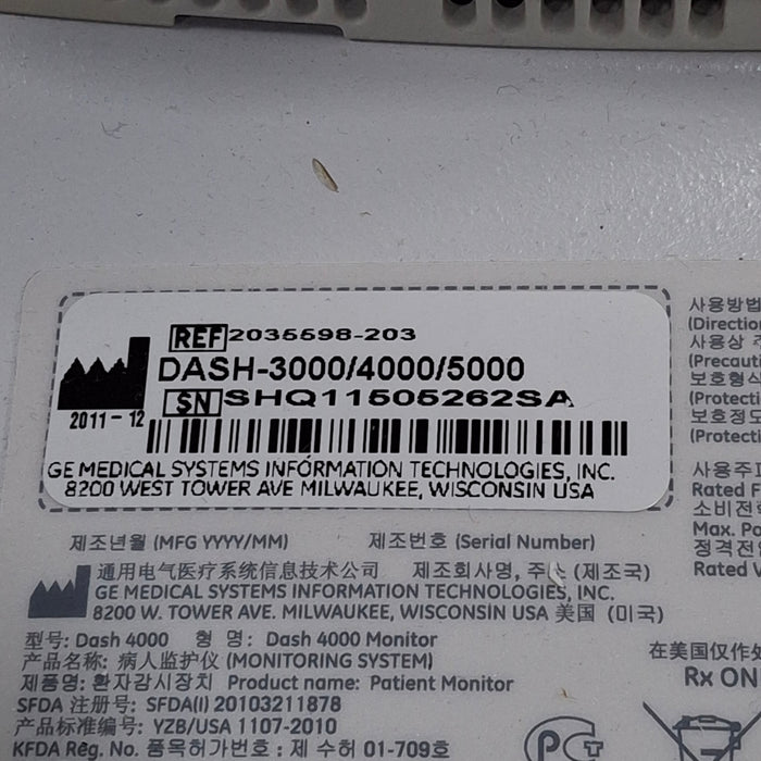 GE Healthcare Dash 4000 - Masimo SpO2 Patient Monitor