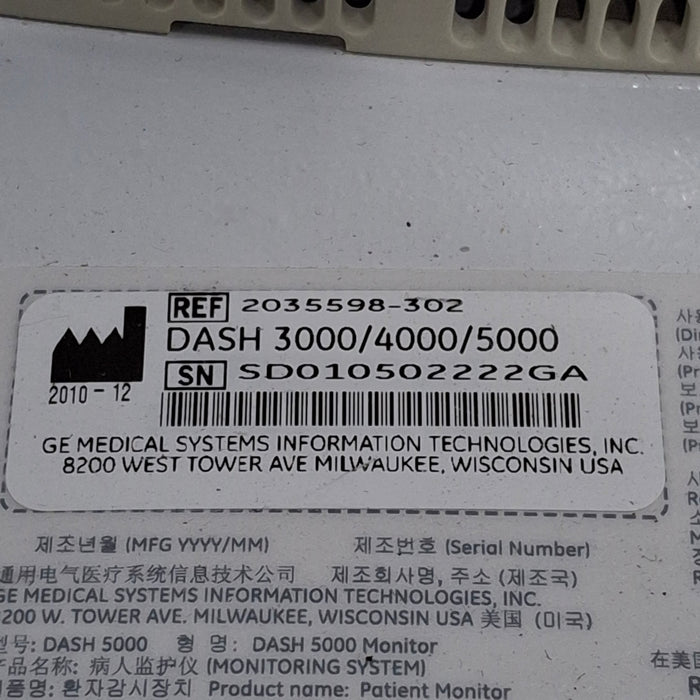 GE Healthcare Dash 5000 - Masimo SpO2 Patient Monitor