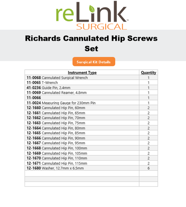 Richards Cannulated Hip Screws Set
