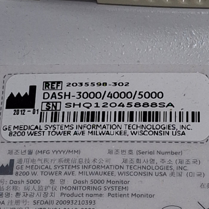 GE Healthcare Dash 5000 - Masimo SpO2 Patient Monitor