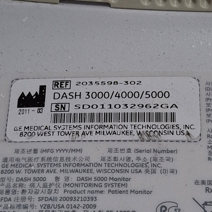 GE Healthcare Dash 5000 - Masimo SpO2 Patient Monitor