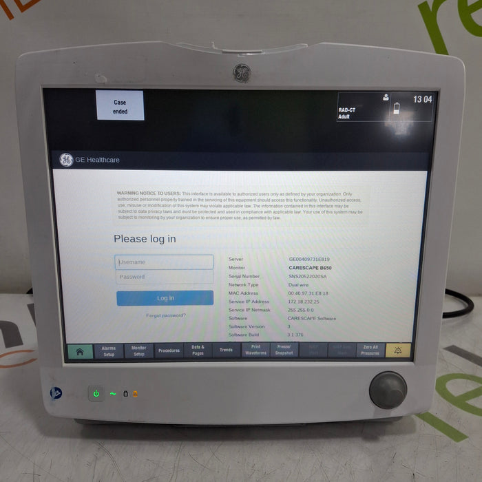 GE Healthcare Carescape B650 Anesthesia Care Patient Monitor