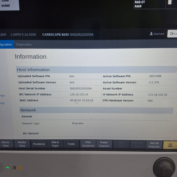 GE Healthcare Carescape B650 Anesthesia Care Patient Monitor