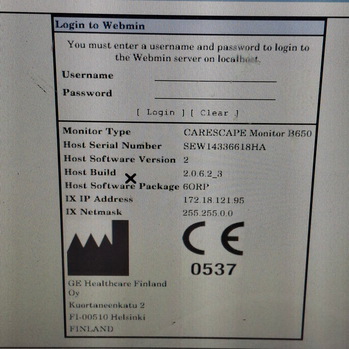 GE Healthcare Carescape B650 Anesthesia Care Patient Monitor