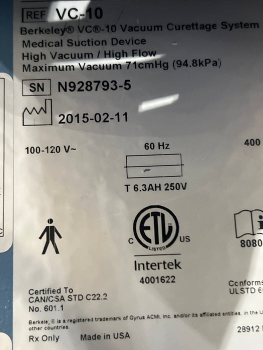 Gyrus Acmi, Inc. Berkeley VC-10 Vacuum Curettage System