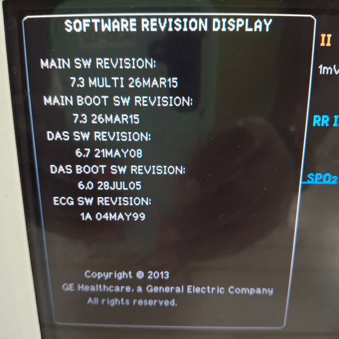 GE Healthcare Dash 3000 - Masimo SpO2 Patient Monitor