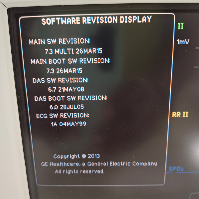 GE Healthcare Dash 3000 - Masimo SpO2 Patient Monitor