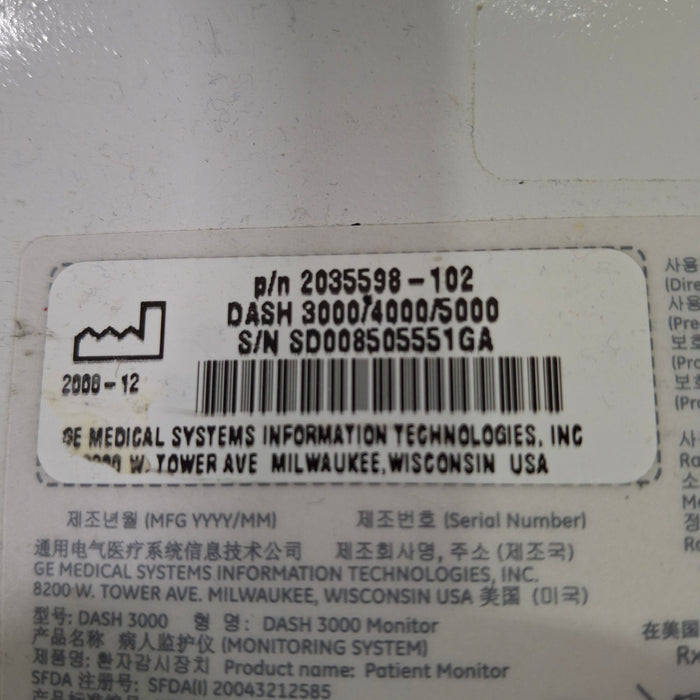 GE Healthcare Dash 3000 - Masimo SpO2 Patient Monitor