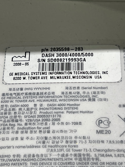 GE Healthcare Dash 4000 - GE/Nellcor SpO2 Patient Monitor
