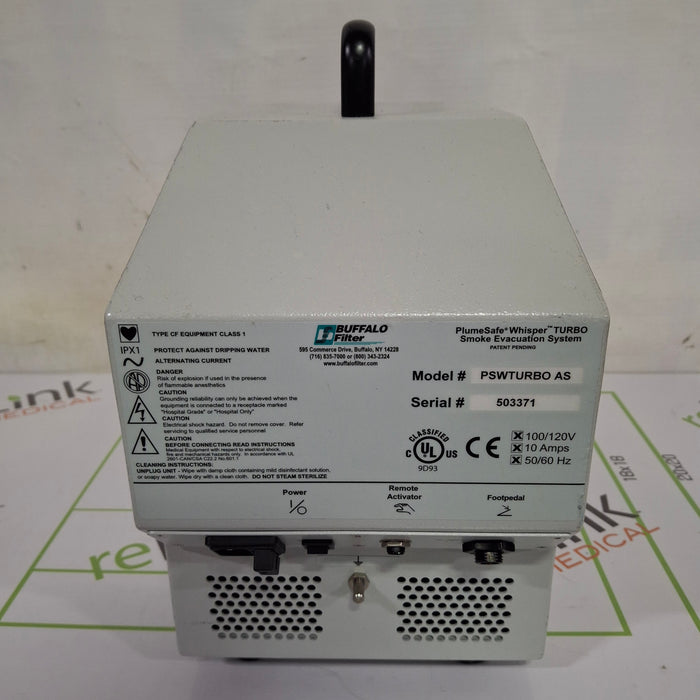 Buffalo Filter PlumeSafe Whisper Turbo Smoke Evacuation System