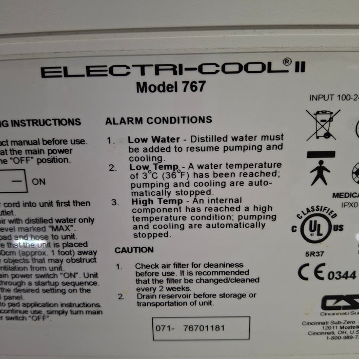 Cincinnati Sub-Zero CSZ Electri-Cool II Cold Therapy System