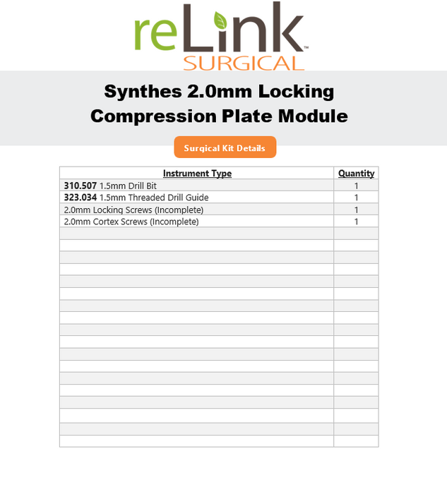 Synthes, Inc. 2.0mm Locking Compression Plate Set Module