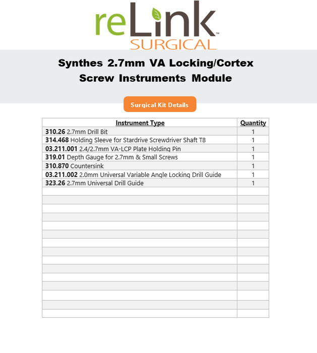 Synthes, Inc. 2.7mm VA Locking/Cortex Screw Instruments Module