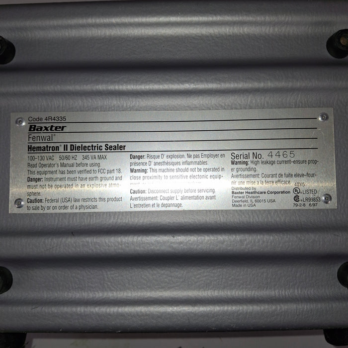 Baxter Fenwal Hematron II Dielectric Sealer