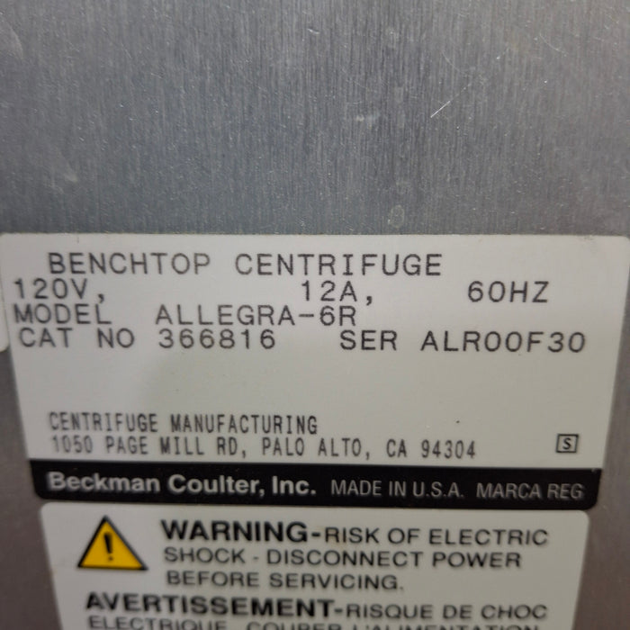 Beckman Coulter Allegra 6R Refrigerated Benchtop Centrifuge