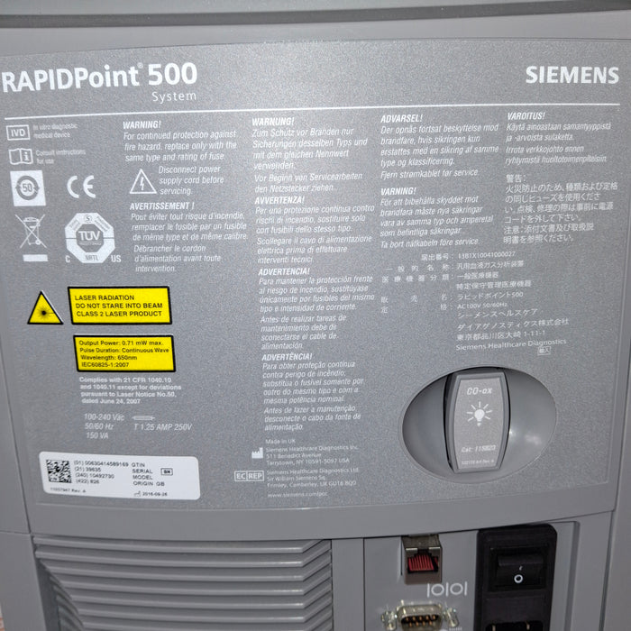 Siemens Rapidpoint 500 Blood Gas Analyzer