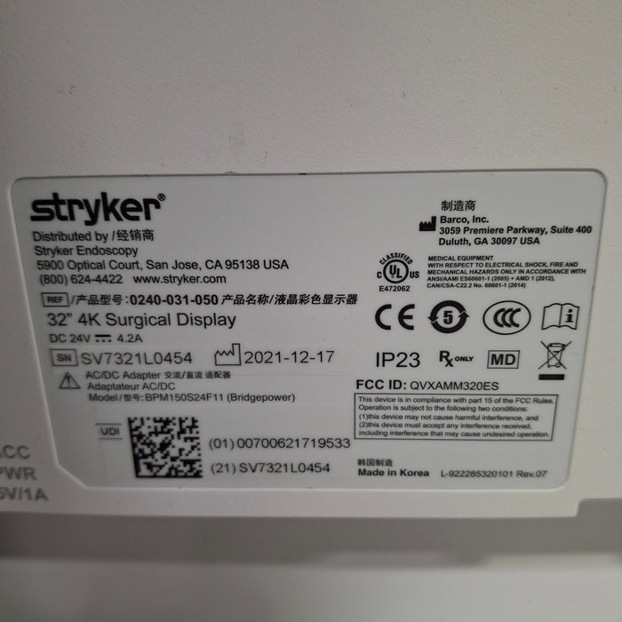 Stryker 32" 4K Surgical Display Monitor