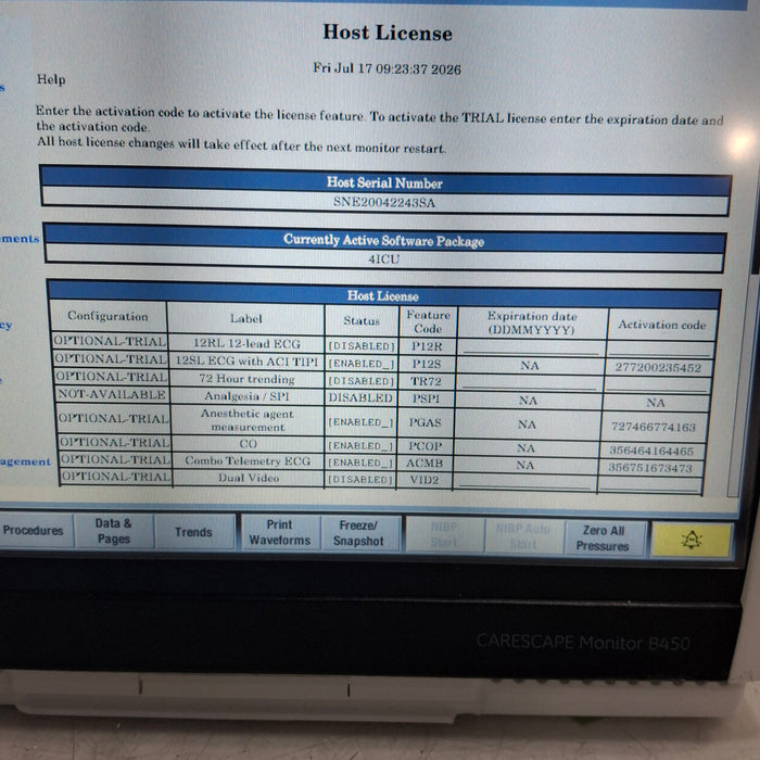 GE Healthcare Carescape B450 Critical Care Patient Monitor