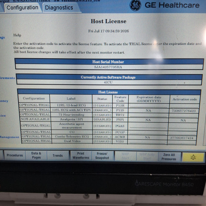 GE Healthcare Carescape B450 Critical Care Patient Monitor