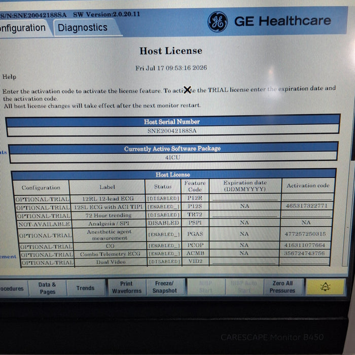 GE Healthcare Carescape B450 Critical Care Patient Monitor
