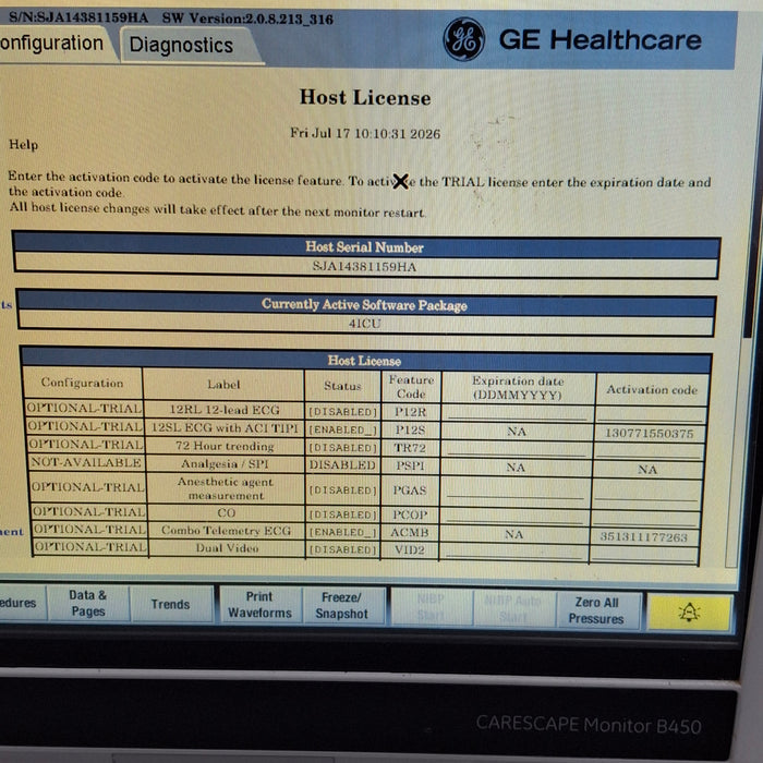 GE Healthcare Carescape B450 Critical Care Patient Monitor
