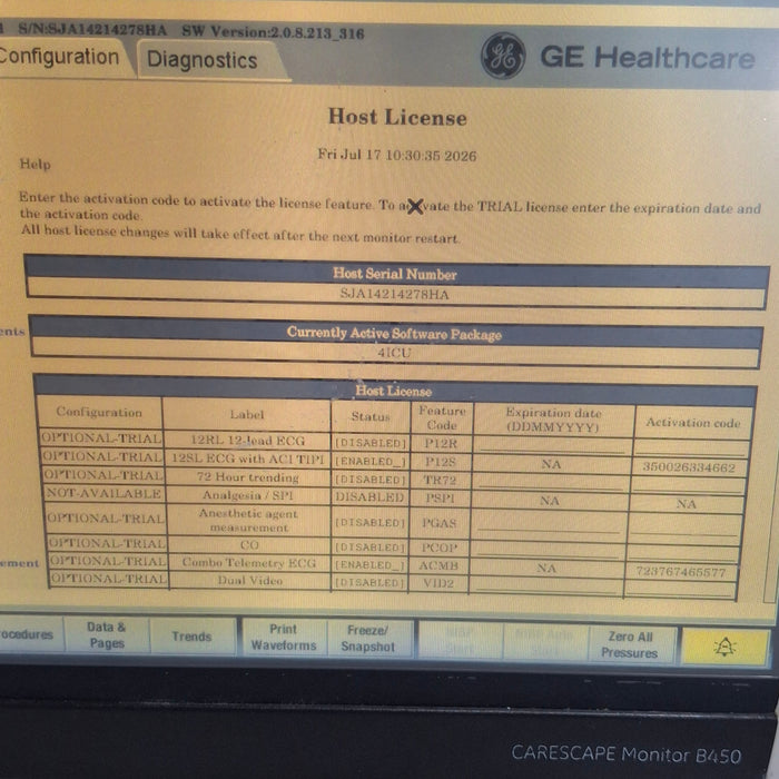 GE Healthcare Carescape B450 Critical Care Patient Monitor
