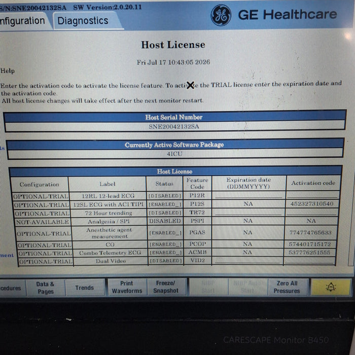 GE Healthcare Carescape B450 Critical Care Patient Monitor